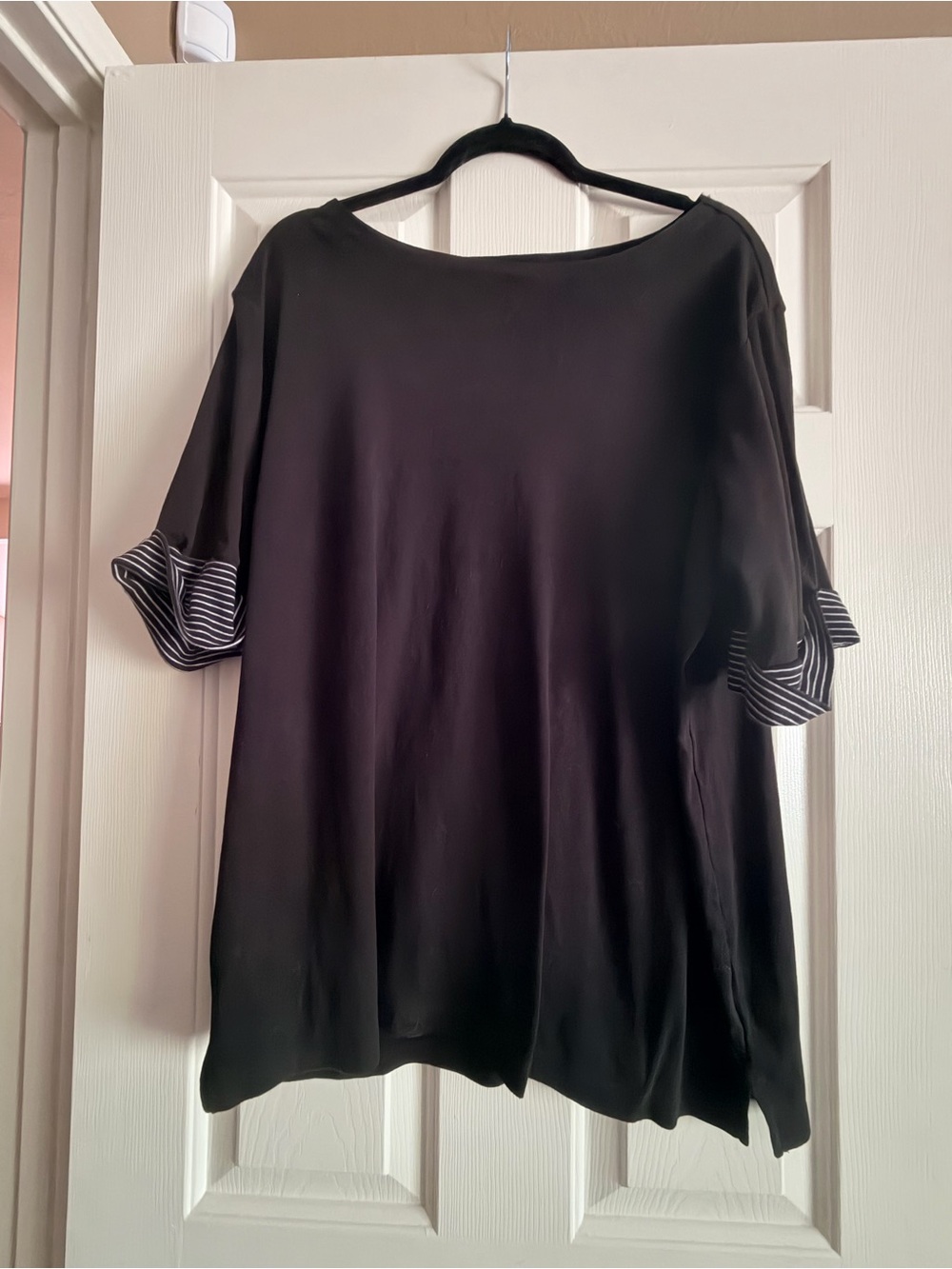 White Stag Black Short-Sleeve Tunic with Striped Cuff